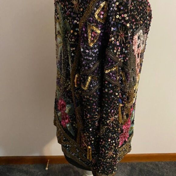 Laurence Kazar The Arabian Nights Sequined & Beaded Silk Evening Jacket, size XL - Picture 5 of 7